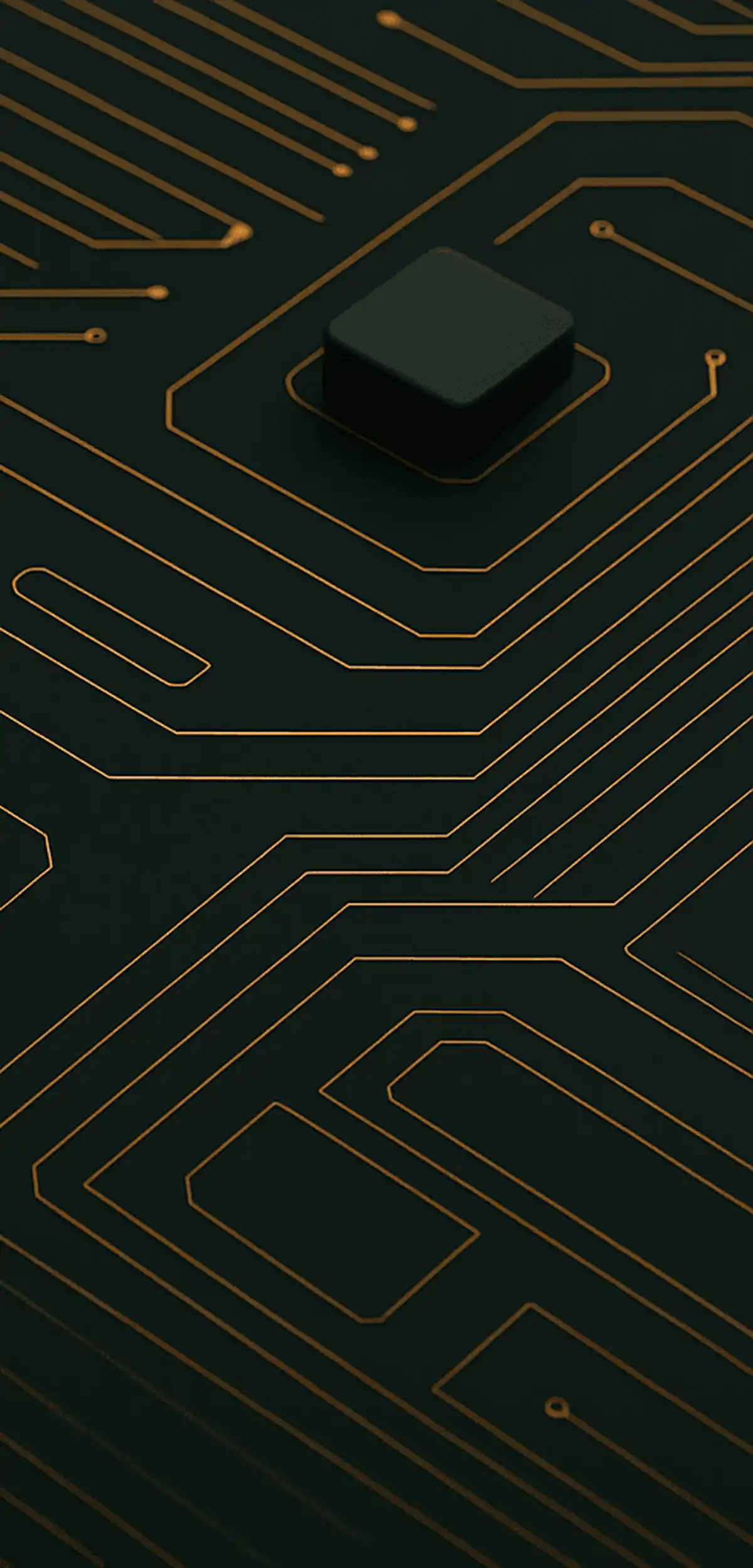 Dark circuit board panel with glowing orange electronic components